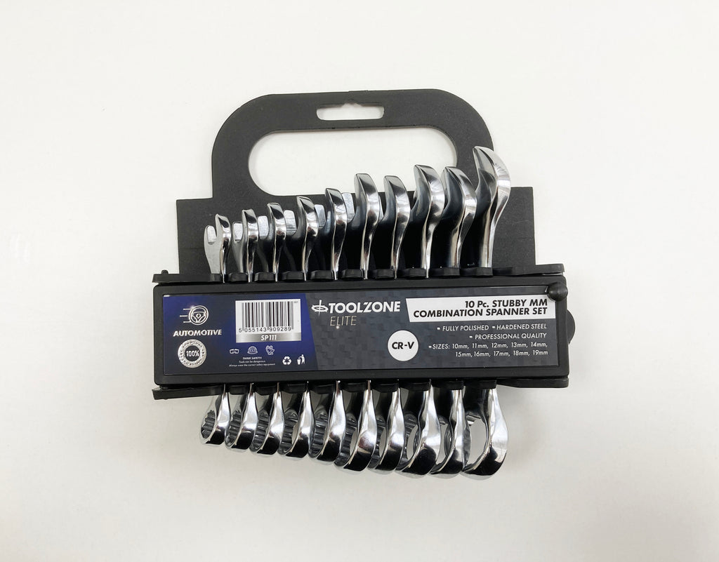 10PC MM STUBBY SPANNERS POLISHED IN RACK 10-19mm SP111