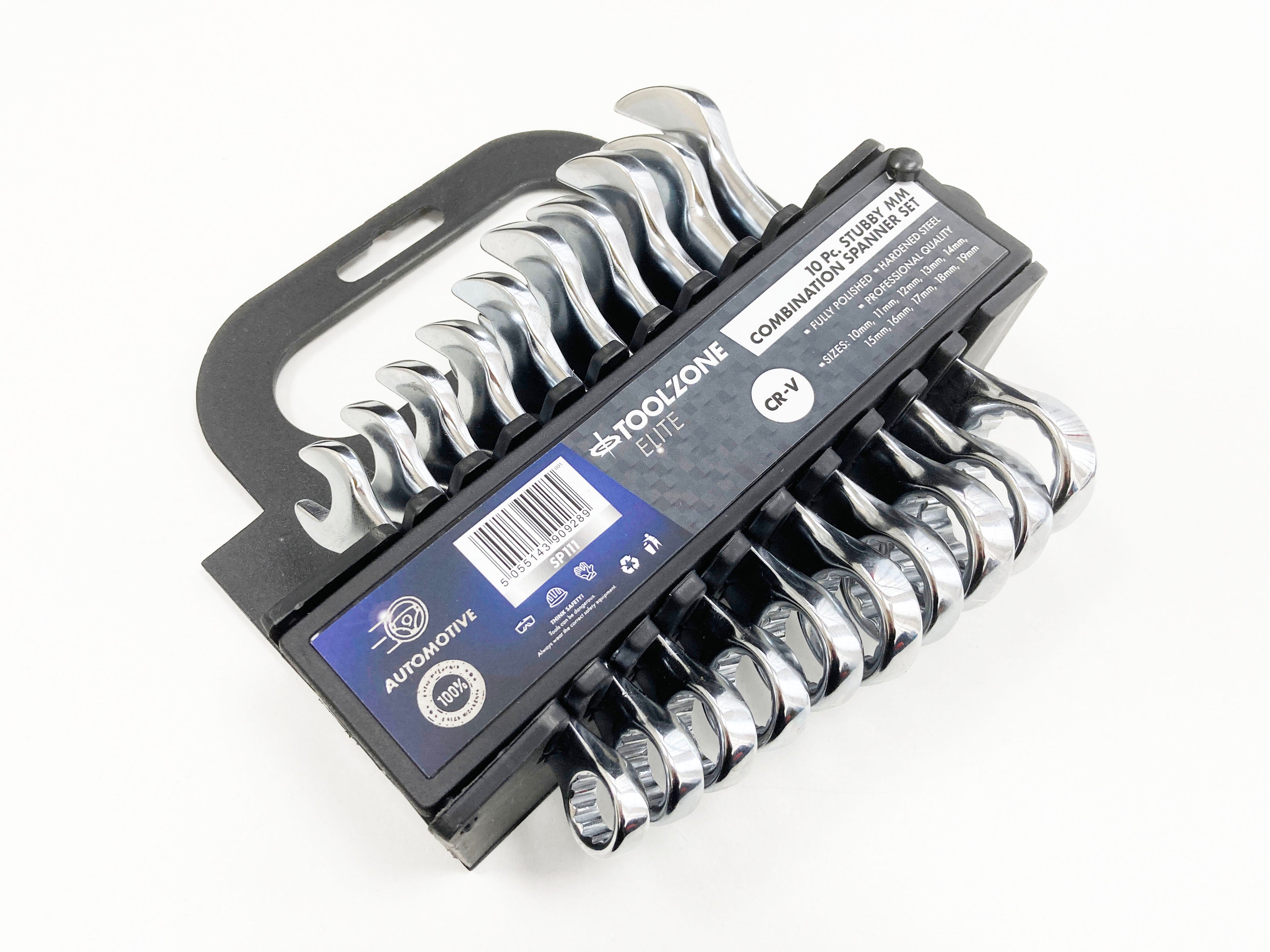 10PC MM STUBBY SPANNERS POLISHED IN RACK 10-19mm SP111