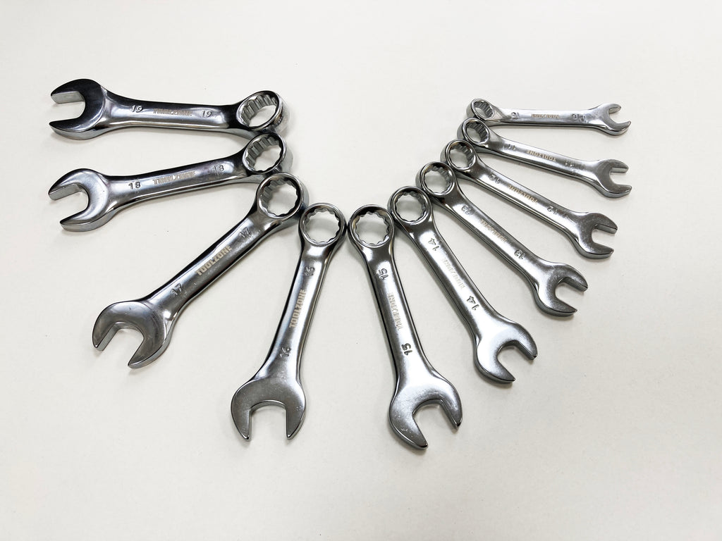 10PC MM STUBBY SPANNERS POLISHED IN RACK 10-19mm SP111