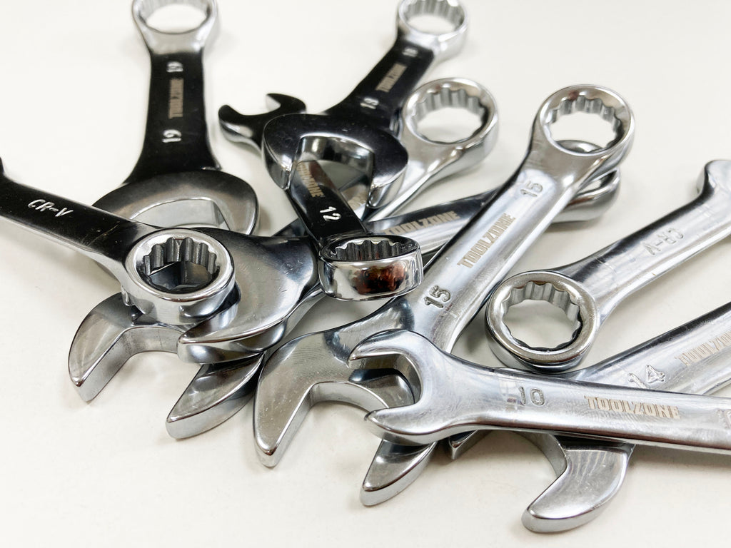 10PC MM STUBBY SPANNERS POLISHED IN RACK 10-19mm SP111