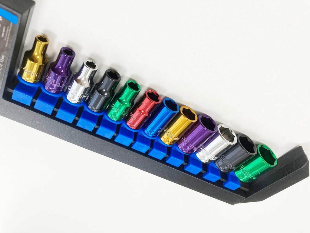 COLOURED 12PC 1/4" MM STD CRV SOCKETS 4-13mm ON SOCKET RAIL SS311