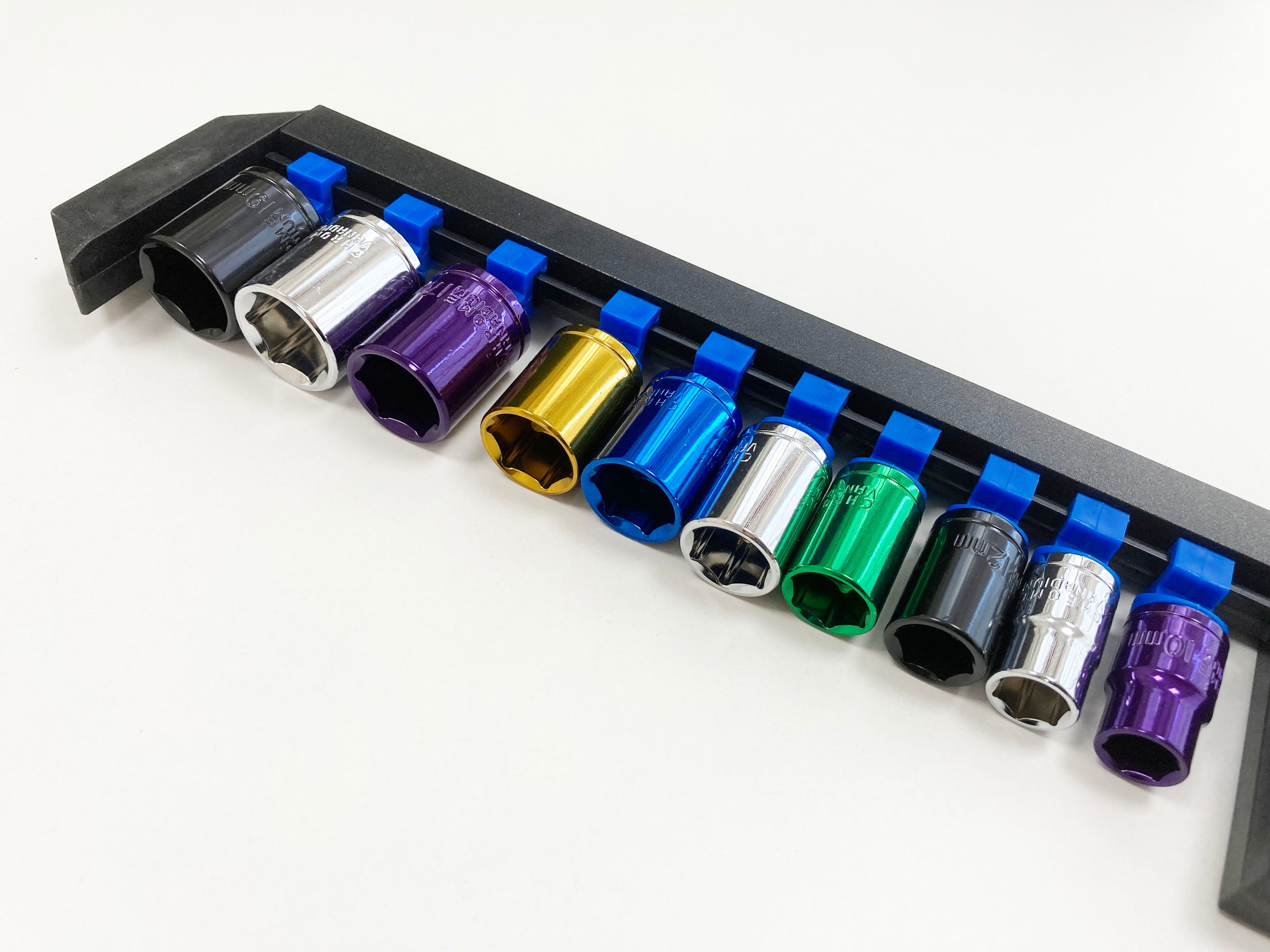 COLOURED 10PC 3/8 MM STD.CRV SOCKETS 10-19mm SS312