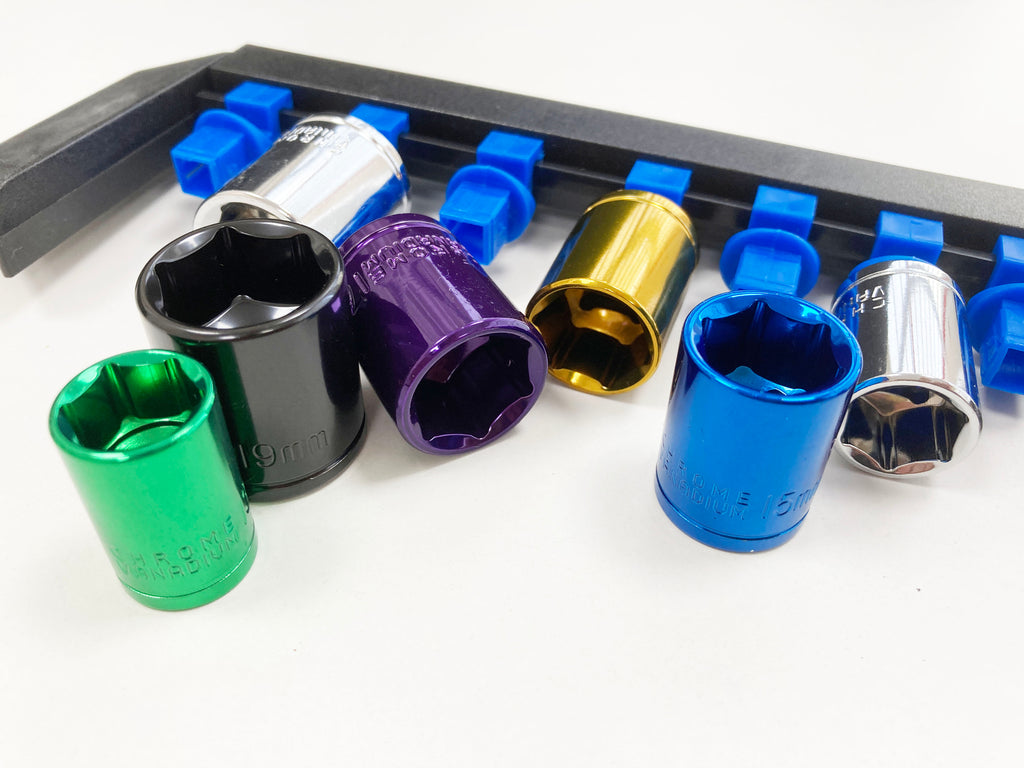 COLOURED 10PC 3/8 MM STD.CRV SOCKETS 10-19mm SS312