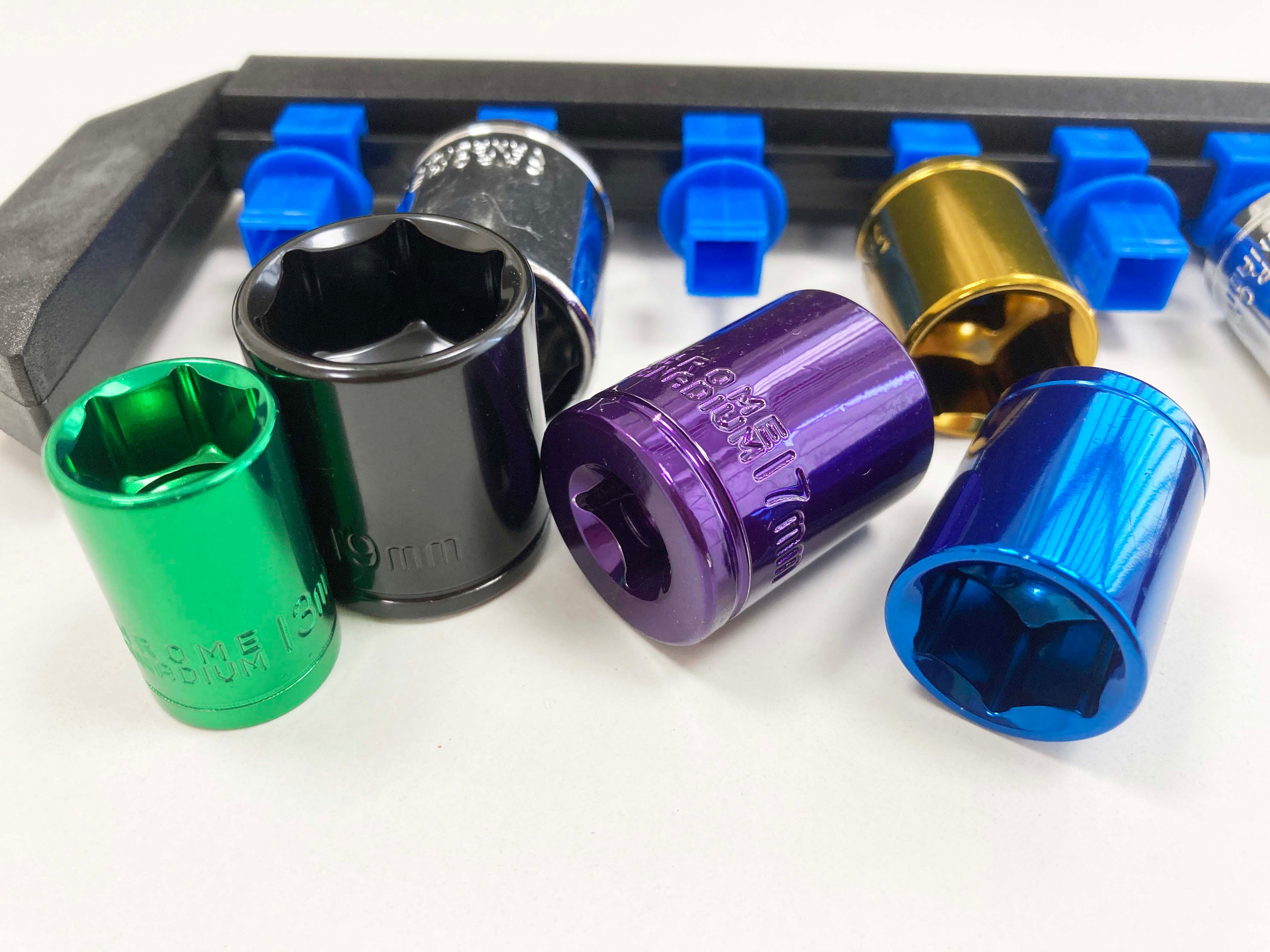 COLOURED 10PC 3/8 MM STD.CRV SOCKETS 10-19mm SS312