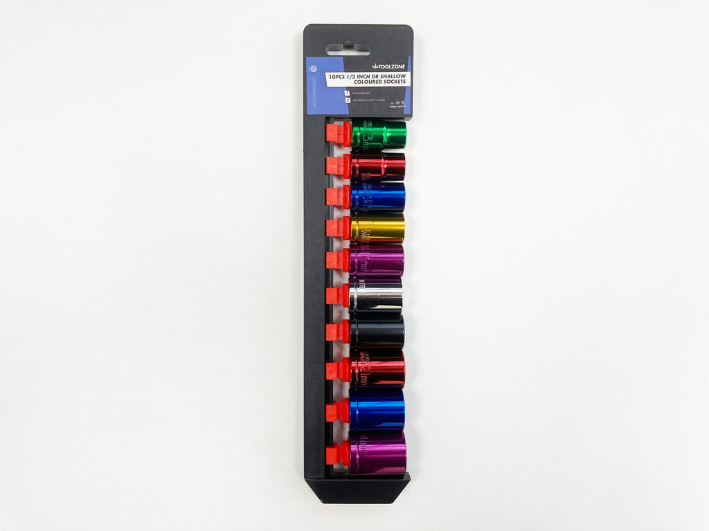 COLOURED 10PC 1/2" MM STD CRV SOCKETS 13-24mm SS313