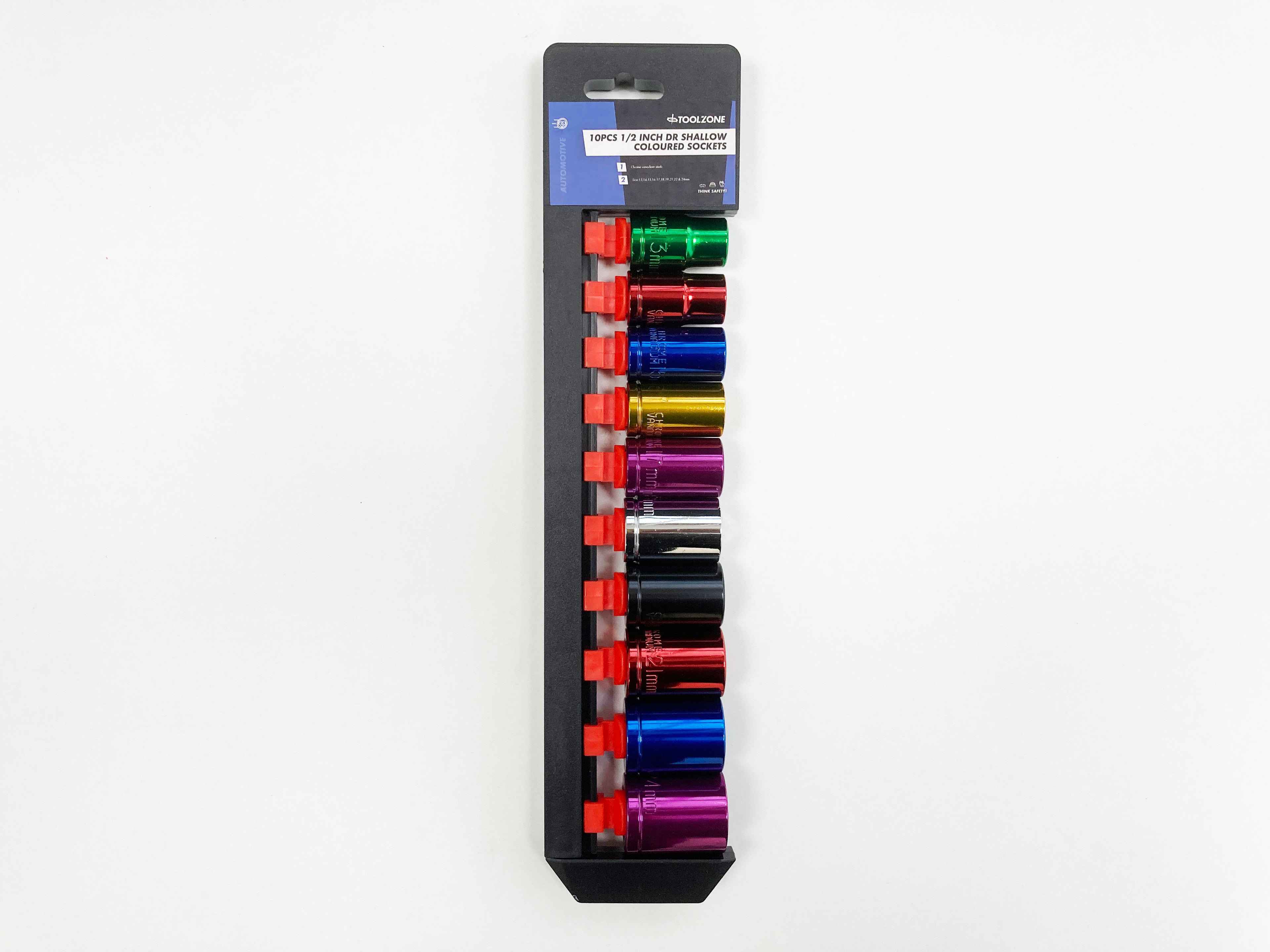 COLOURED 10PC 1/2" MM STD CRV SOCKETS 13-24mm SS313