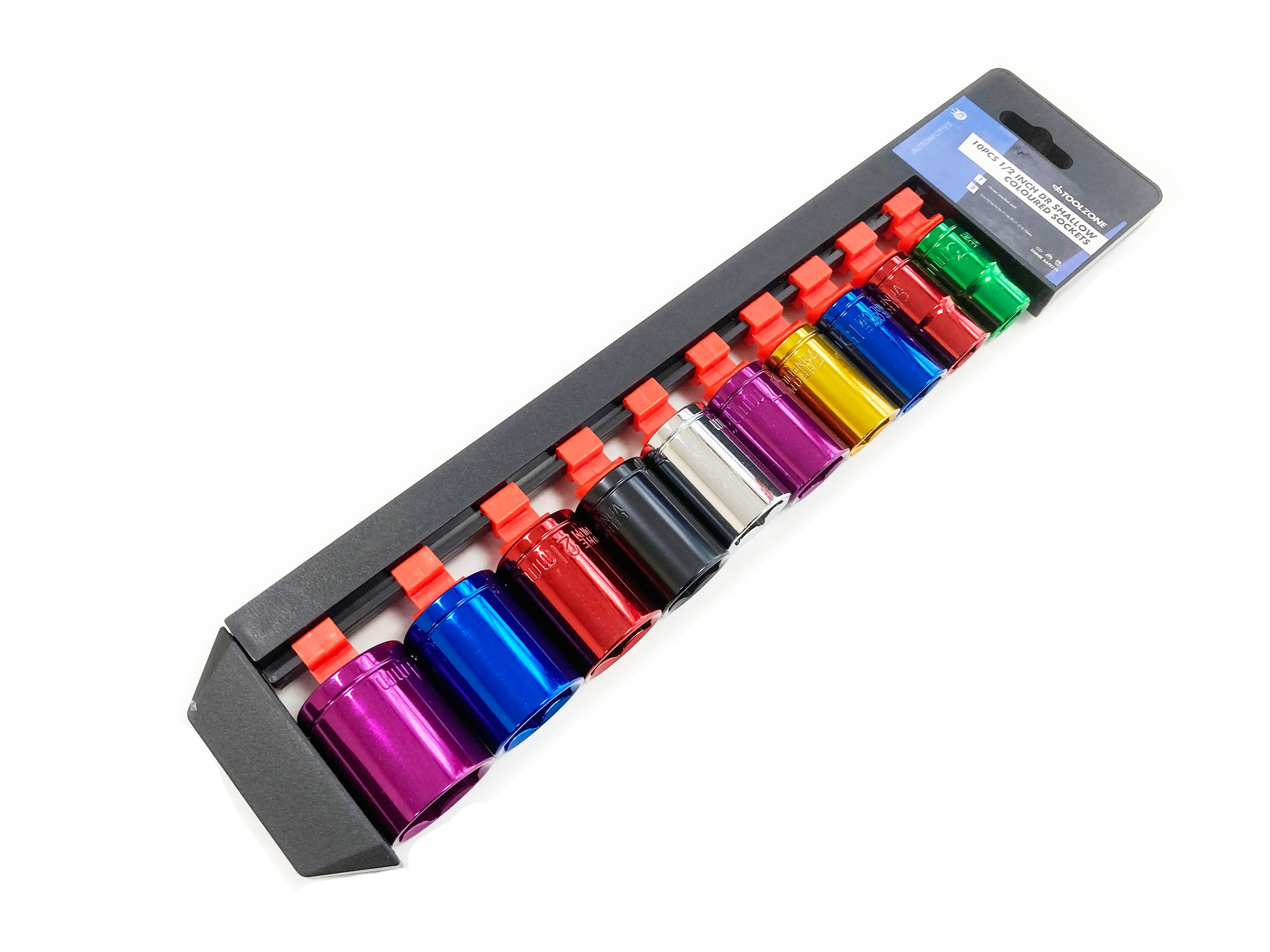 COLOURED 10PC 1/2" MM STD CRV SOCKETS 13-24mm SS313