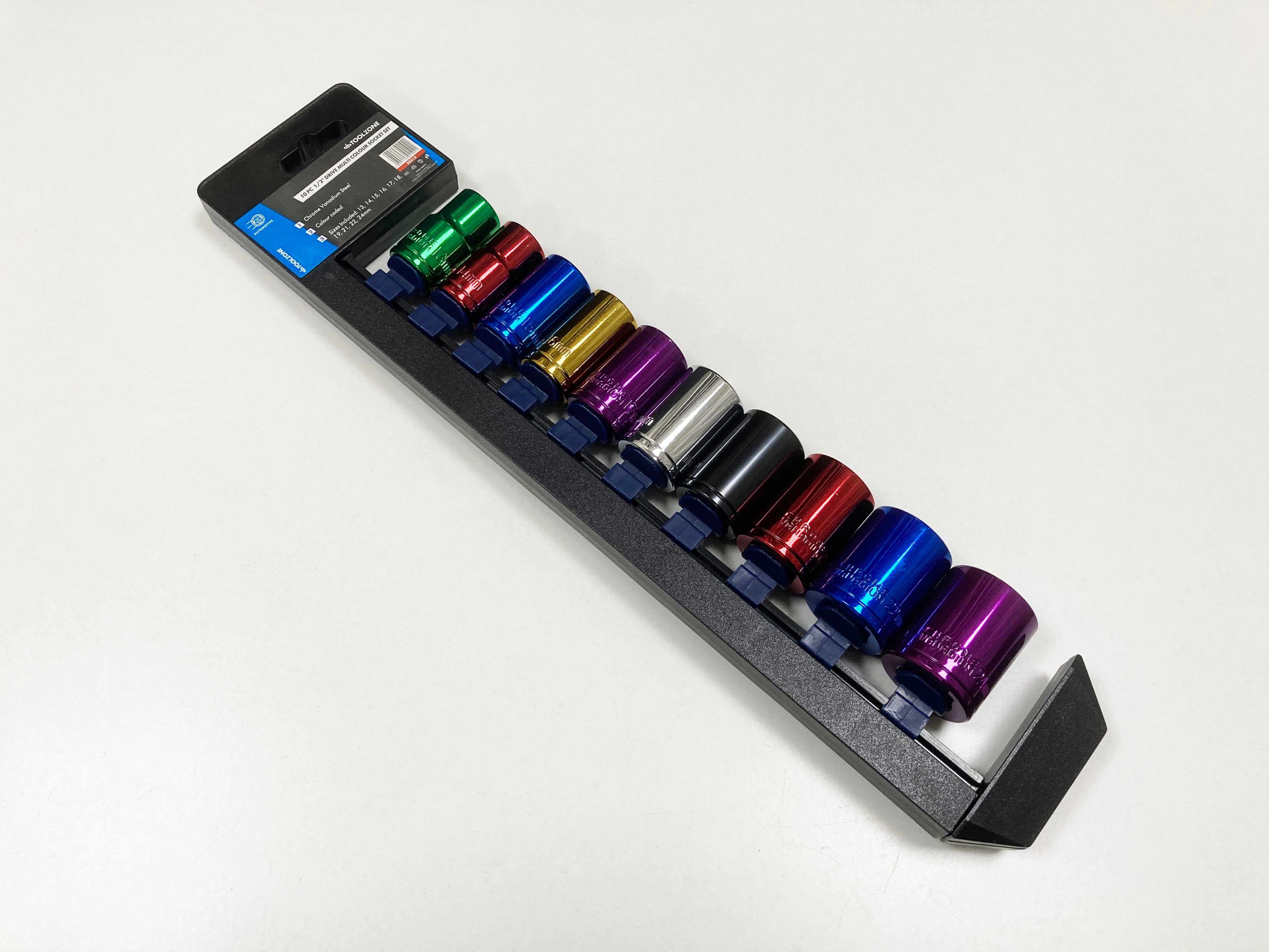 COLOURED 10PC 1/2" MM STD CRV SOCKETS 13-24mm SS313