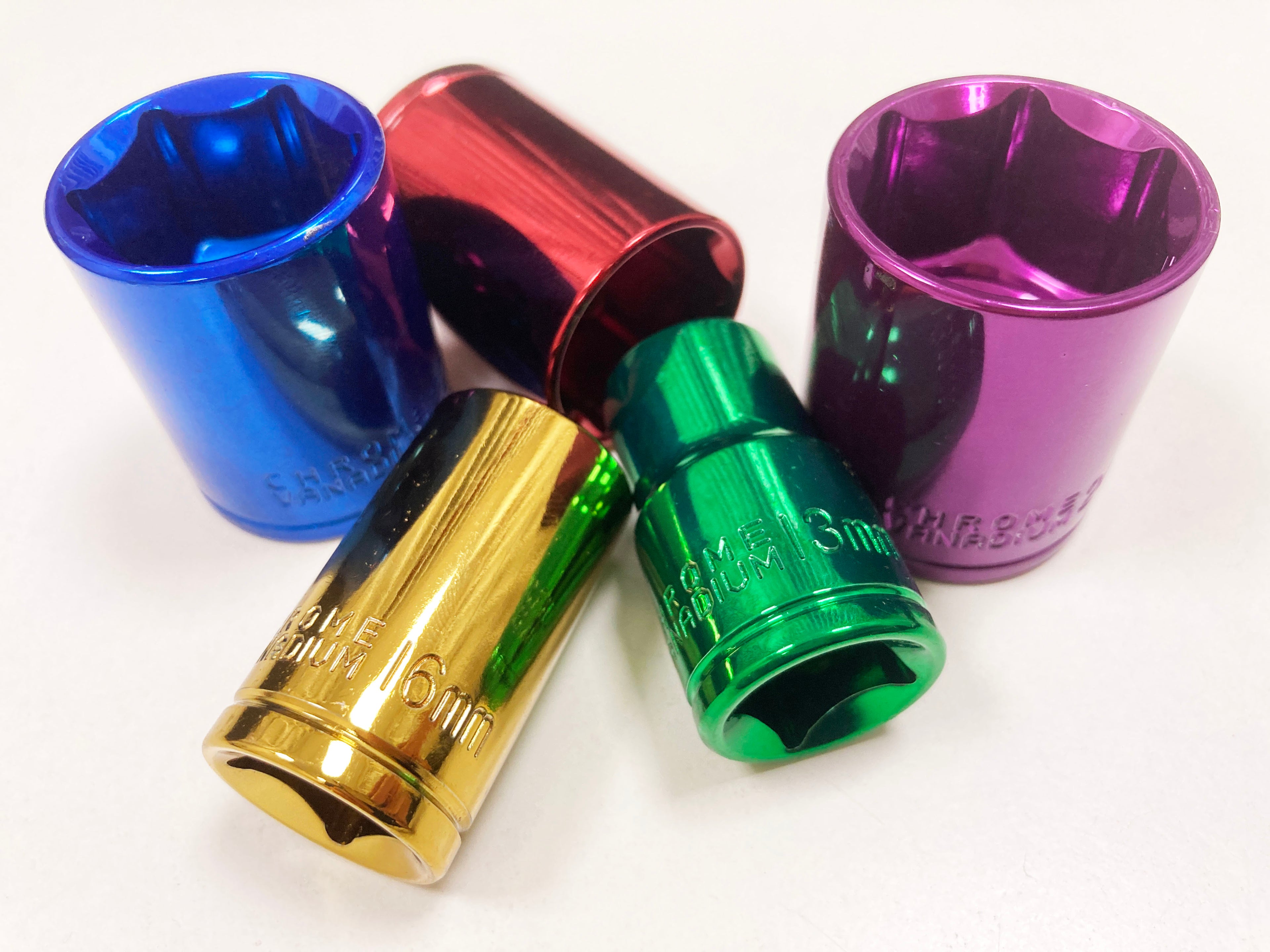 COLOURED 10PC 1/2" MM STD CRV SOCKETS 13-24mm SS313
