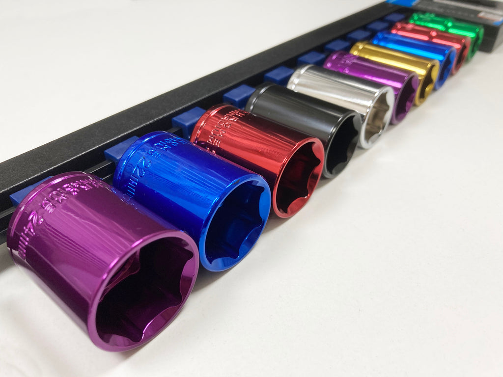 COLOURED 10PC 1/2" MM STD CRV SOCKETS 13-24mm SS313