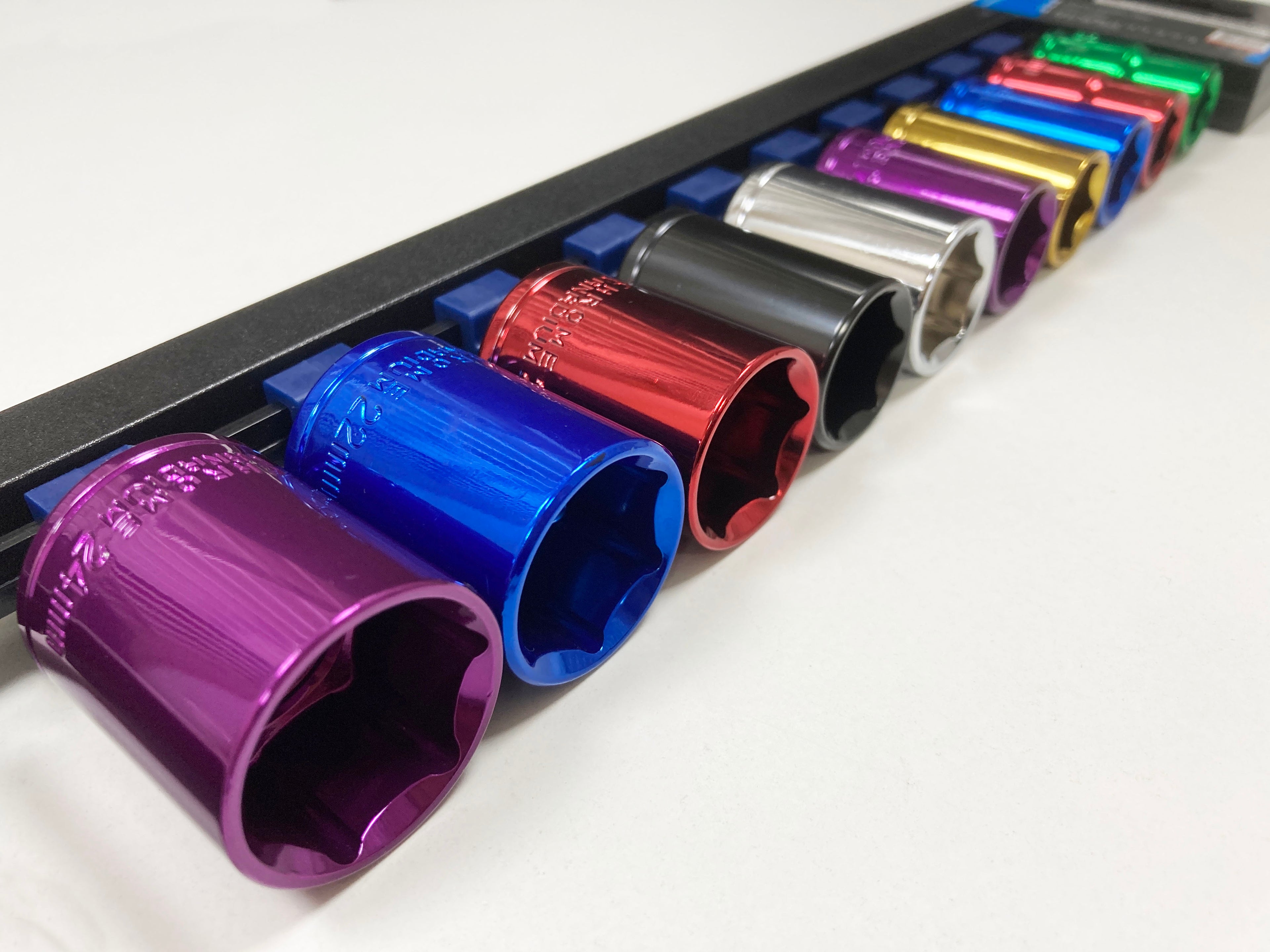 COLOURED 10PC 1/2" MM STD CRV SOCKETS 13-24mm SS313