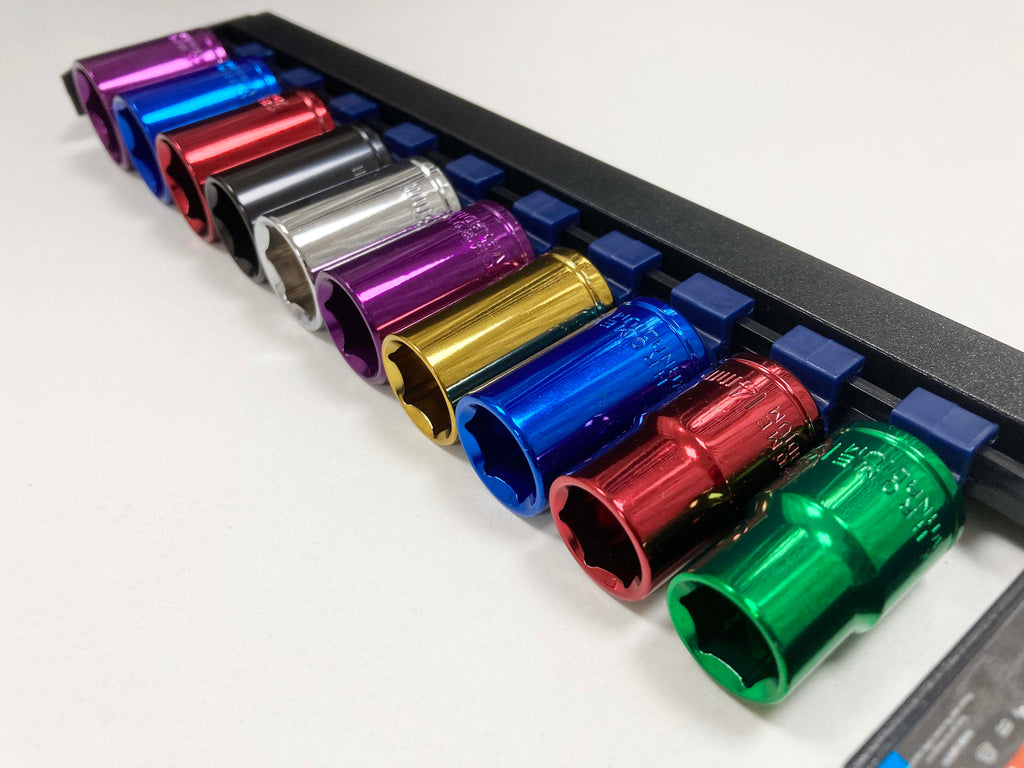 COLOURED 10PC 1/2" MM STD CRV SOCKETS 13-24mm SS313