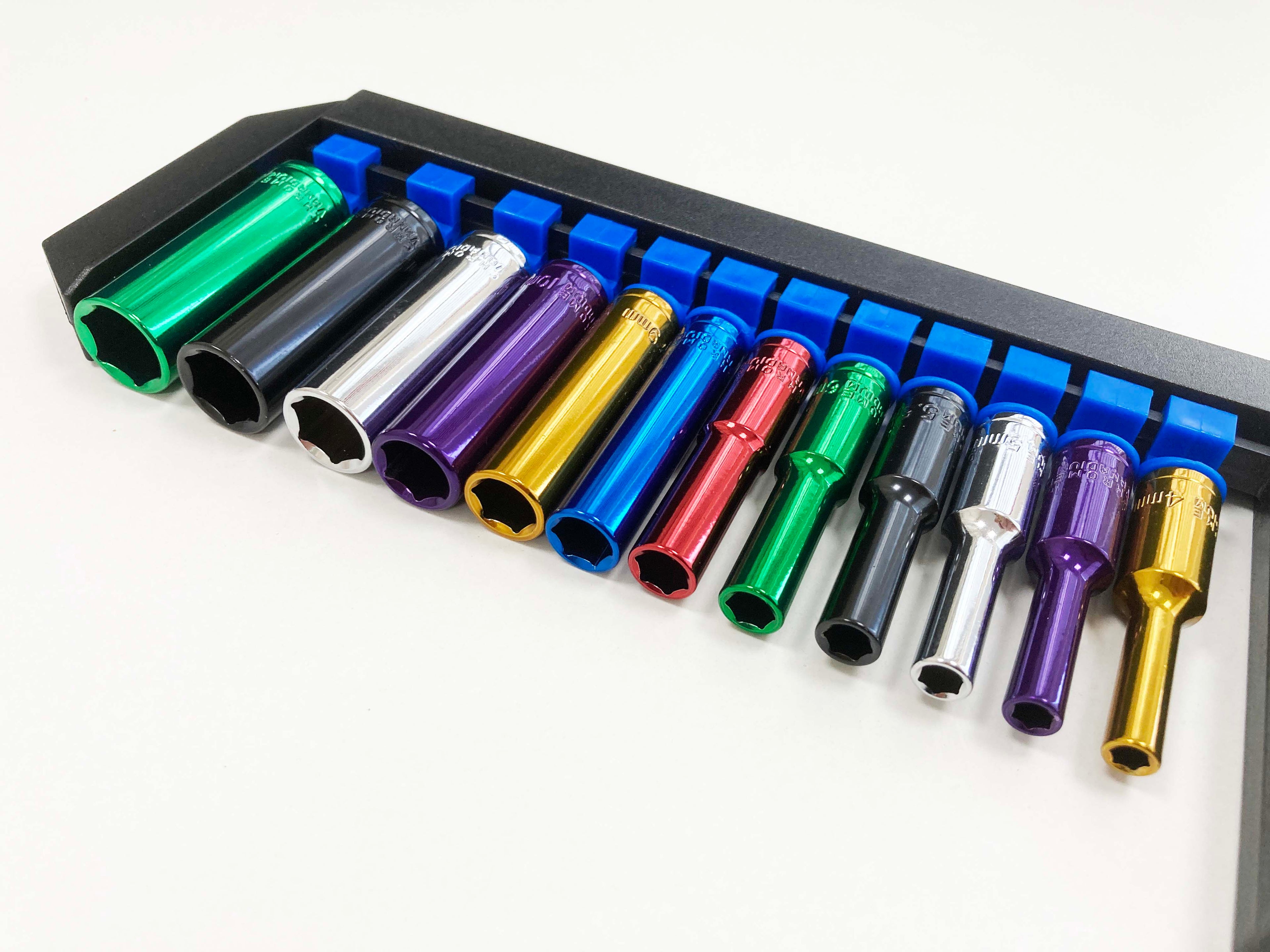 COLOURED 12PC 1/4'' MM DEEP CRV SOCKETS 4-13mm SS314