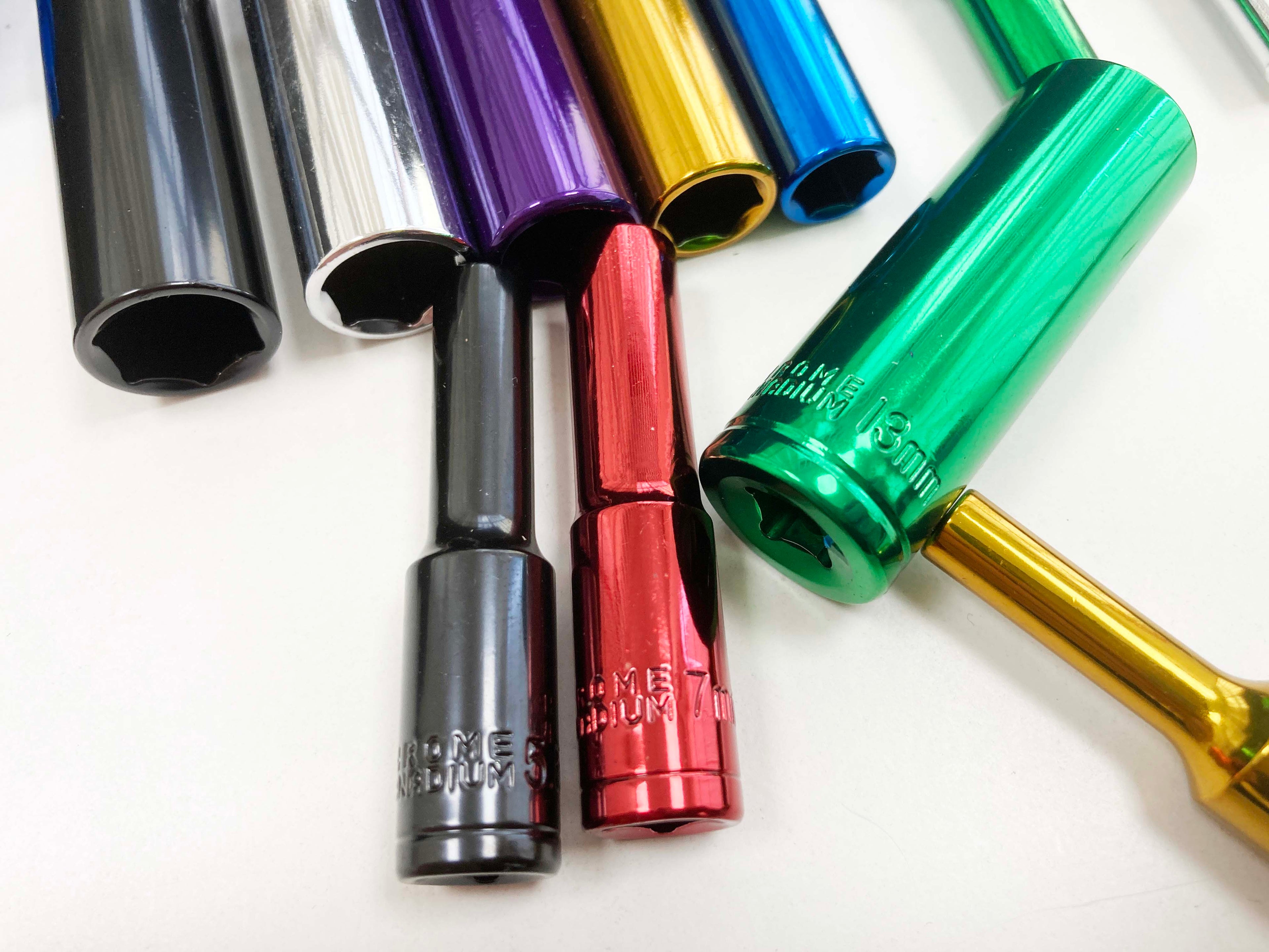 COLOURED 12PC 1/4'' MM DEEP CRV SOCKETS 4-13mm SS314
