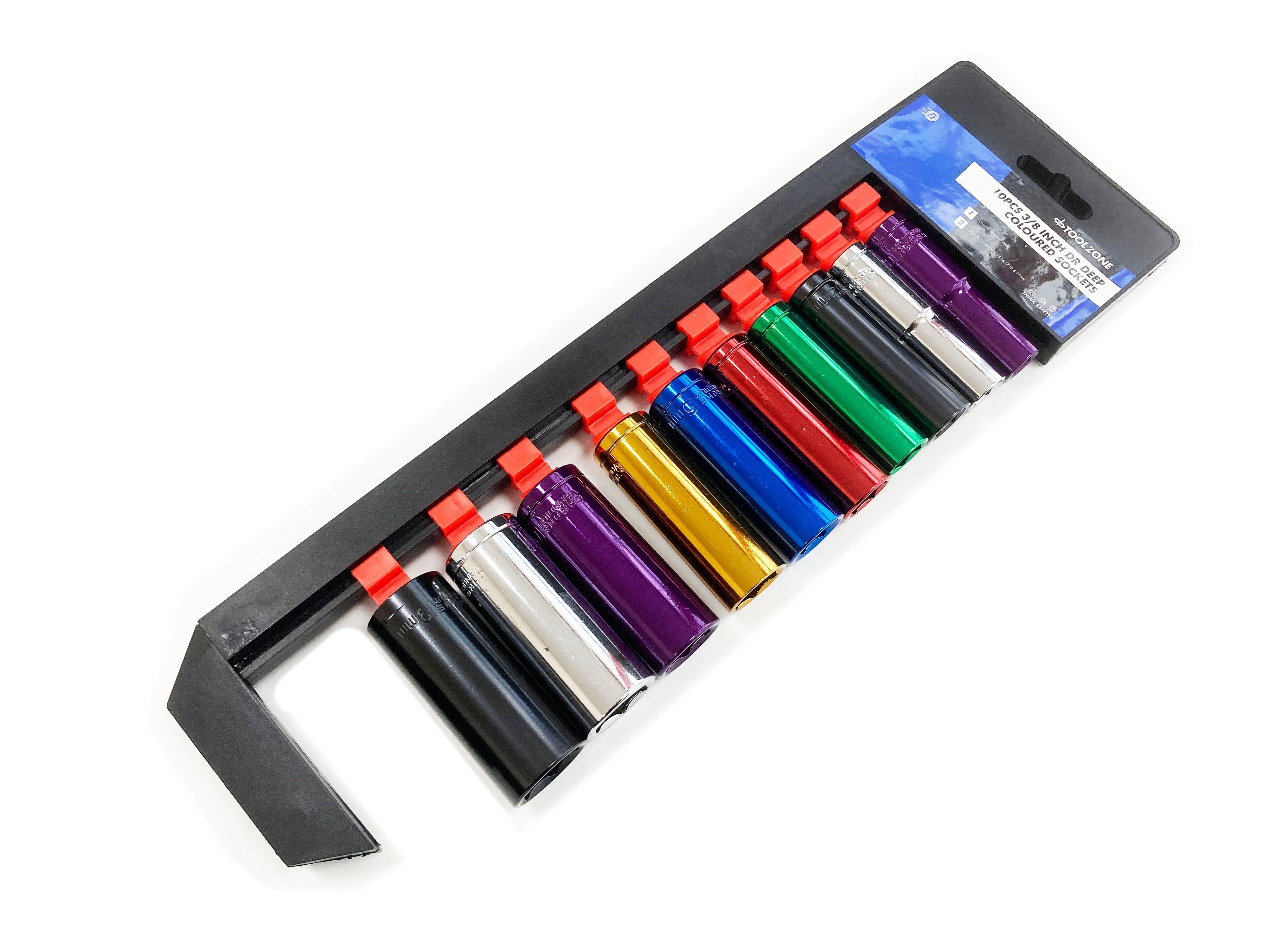 COLOURED 10PC 3/8'' MM DEEP CRV SOCKETS 10-19mm SS315