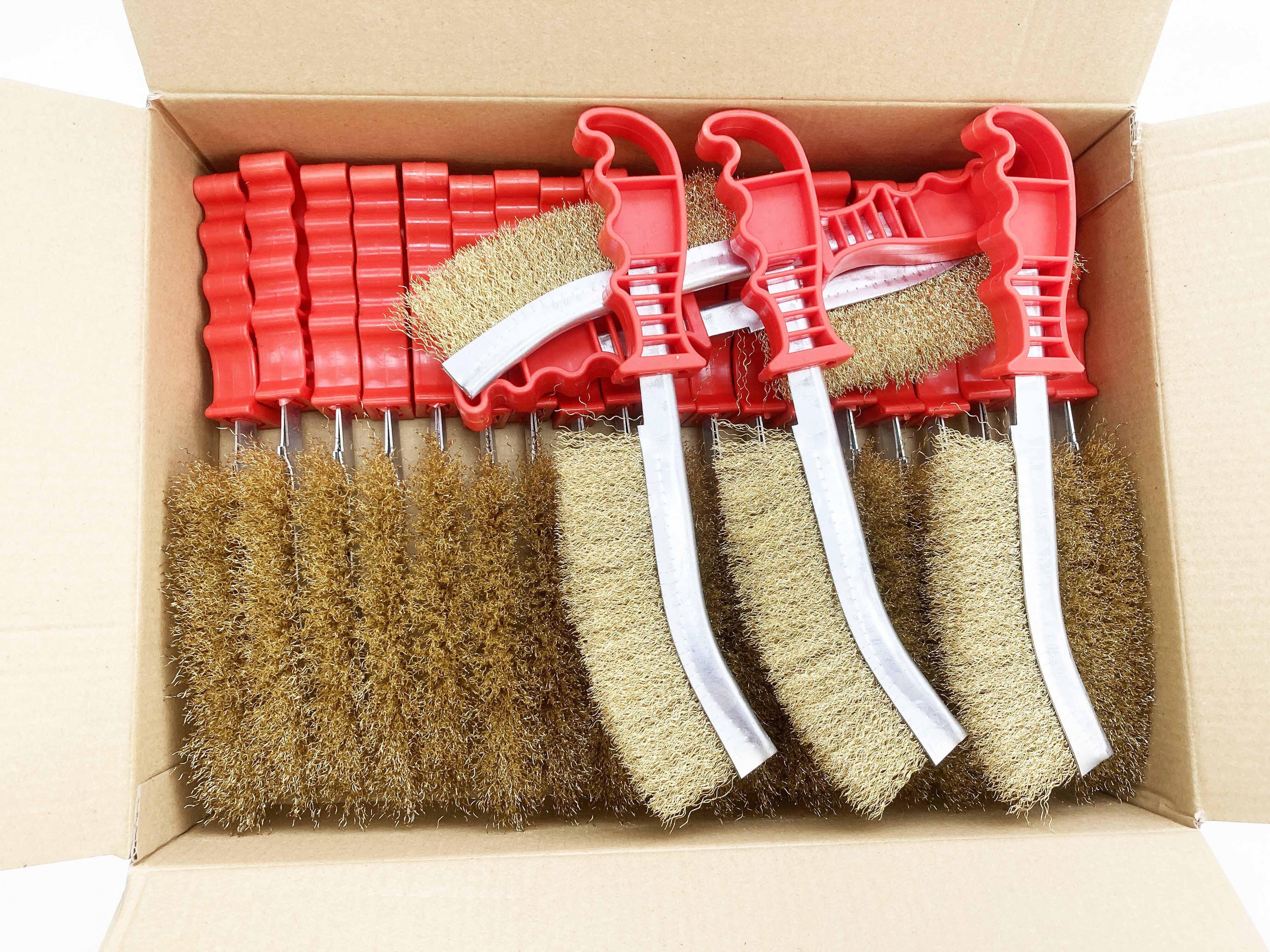 BRASS COATED WIRE BRUSH RED HANDLE THIN