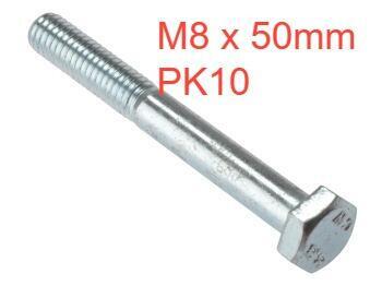 M8 x 50mm Bag 10 High Tensile Bolt 8.8 Grade Steel ZP