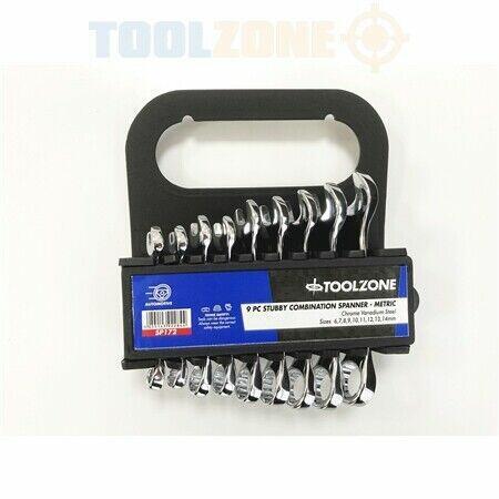 9 piece Stubby Combination Spanner Set Metric 6 to 14mm Toolzone SP172