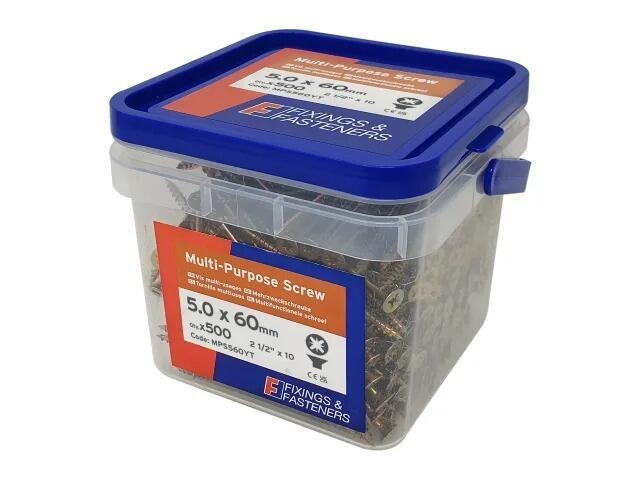 5.0 x 60mm Tub 500 Multi-Purpose Pozi Compatible Screw CSK ST ZYP