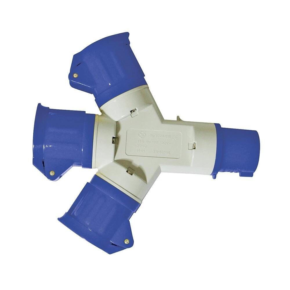 Powermaster 16A 3-Gang Way Splitter Blue Socket