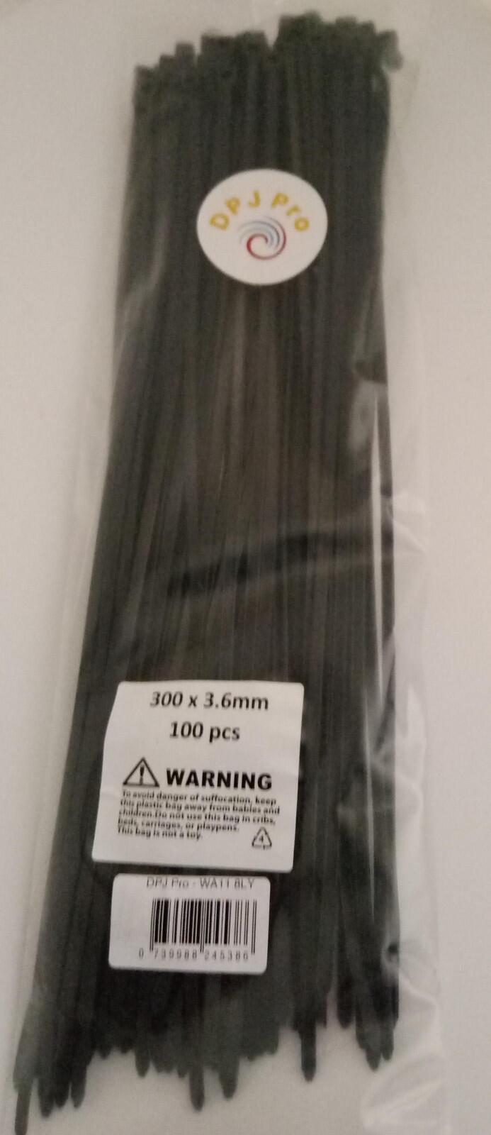 DPJ Pro CABLE TIES BLACK 300 X 3.6mm PK100
