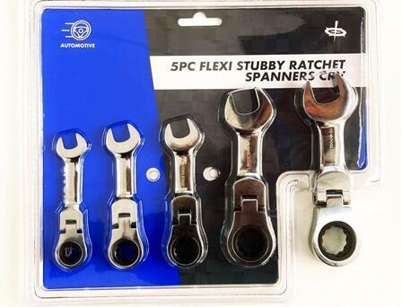 5Pc Flexi Stubby Ratchet Spanners 10-19mm