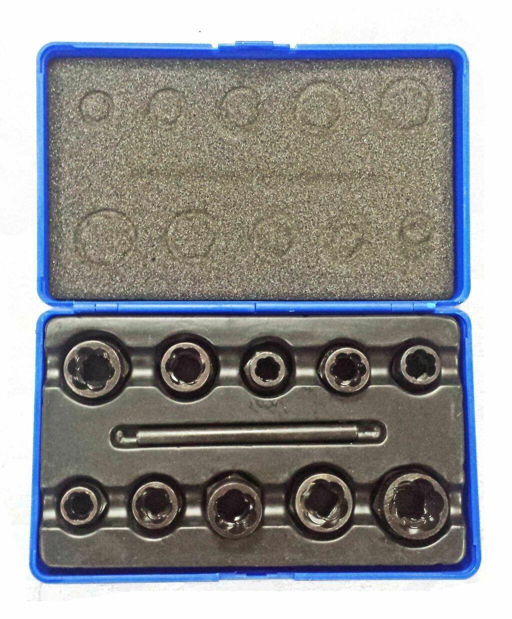3/8" DR 11pc Twist Socket Set Locking Wheel Nut Remover Broken Studs Bolts
