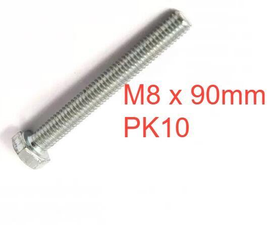 M8 x 90mm Bag 10 High Tensile Set Screw Bolt ZP