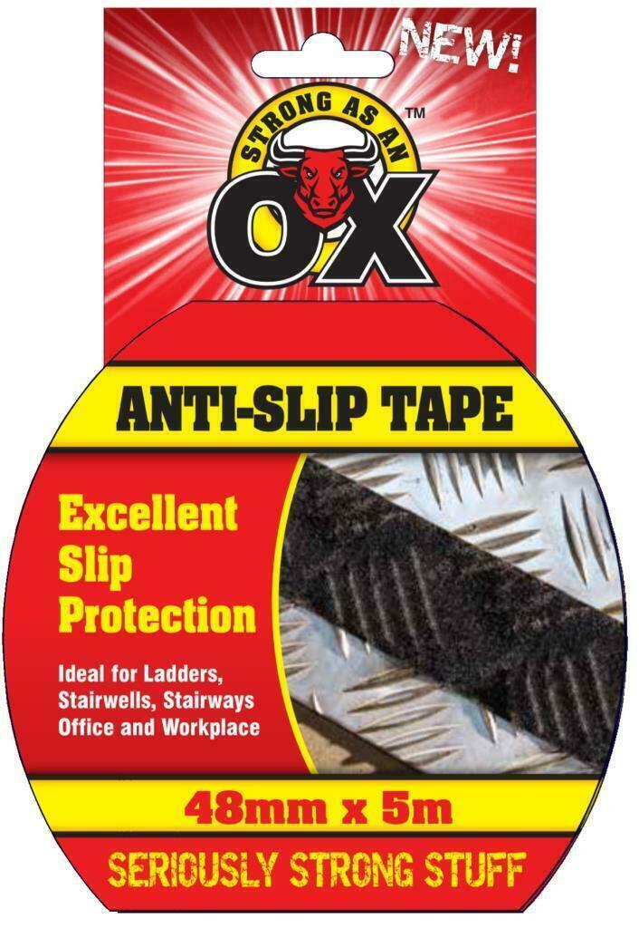 Strong As An Ox 48mm X 5m Industrial Anti Slip Tape Black Grip Adhesive Safety